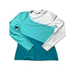 Cabana Life Womens M Blue & White Colorblock Long Sleeve Rash Guard